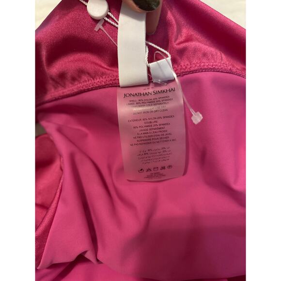 Jonathan Simkai NWT Hot Pink  Lotus Draped Satin Off Shoulder Bikini Top Small - Picture 8 of 8